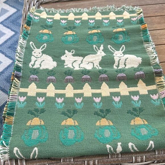 WC Designs Tapestry Cotton Table Runner Garden Rabbits Easter Spring 13x72” - Picture 3 of 3